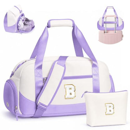 YOOLIFE Initial Overnight Weekender Duffle Bag for Travel Girls Purple B - color: Purple
