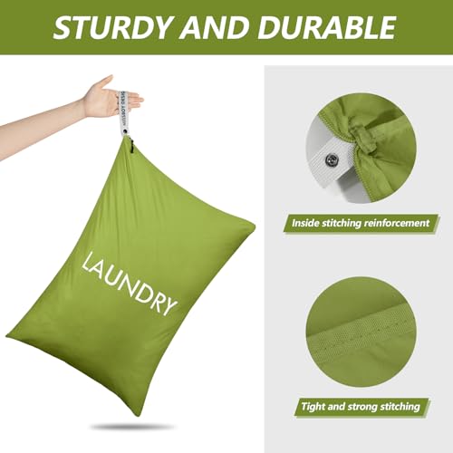 Travel Laundry Bag with Zipper, Nylon Lightweight Dirty Clothes Organizer - color: Green