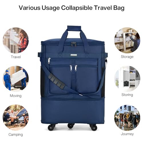 MILADA Expandable Checked Luggage Collapsible Duffle Bag 68L-98L, Blue - color: Blue