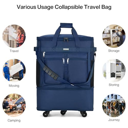 MILADA Expandable Checked Luggage Collapsible Duffle Bag 68L-98L, Blue - color: Blue