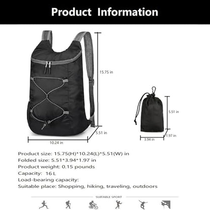 levayhill 16L Foldable Hiking Backpack,Small Packable Daypack, Black & Gray - color: Black&gray