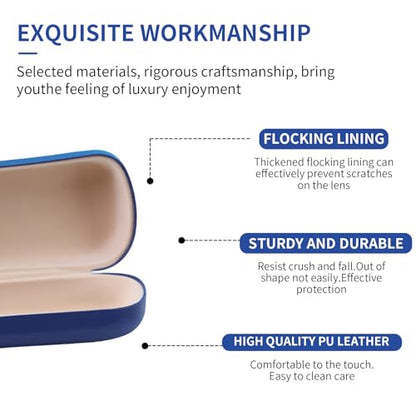 PERFECTSIGHT Sunglasses Case, Large Hard Shell Glasses Case, Cute PU Leather Protective Eyeglasses Case for Women Men - color: Navy