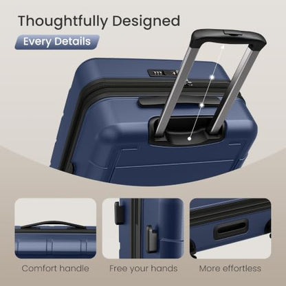 SHOWKOO G-Series Luggage set 3pcs, 100% PC Durable Hardshell Suitcase - color: Deep Blue, size: 3-Piece Set (20/24/28in)
