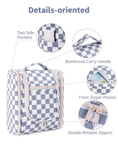 Narwey Hanging Travel Toiletry Bag for Women, Makeup Cosmetic Bag - color: C-Grayish Blue Checkerboard, size: Medium