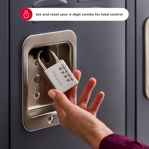 Master Lock Set Your Own Combination Padlock, 4 Pack, Silver 643EC4 | Resettable Combination Padlock For Gym Lockers, Cabinets, Indoor Storage, and School Use, Metal Body Nickel Plated Shackle - size: 4 Pack, style: Number Combo