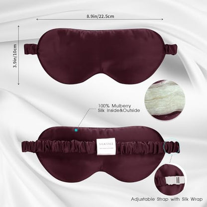 100% Mulberry Silk Eye Mask for Sleeping with Silk Wrapped Adjustable Strap,Burgundy - color: Burgundy