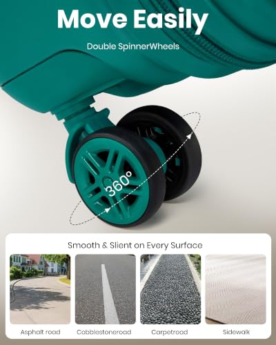 Kono Carry On Luggage Set Airline Approved with Spinner Wheels - color: Turquoise, size: 2-piece Set (12/20)