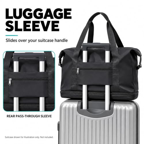 Expandable Rolling Travel Bag with Detachable Wheels,Black - color: Black