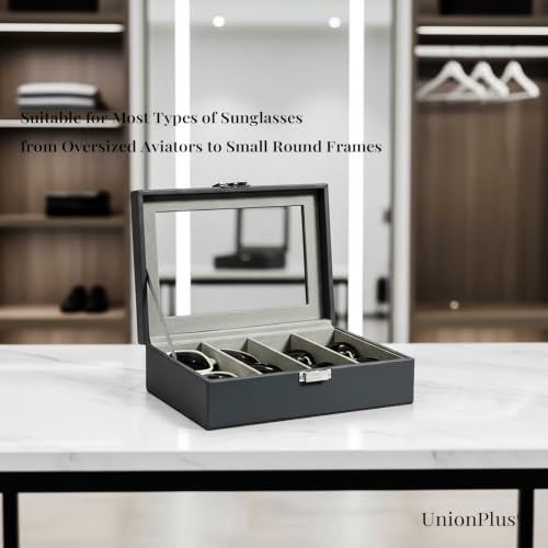 UnionPlus Vegan Leather Multi-Slots Sunglasses Eyeglasses Organizer - color: Taiga Dark Grey, size: 4-Slots