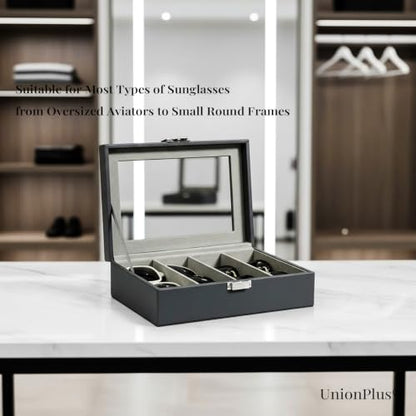 UnionPlus Vegan Leather Multi-Slots Sunglasses Eyeglasses Organizer - color: Taiga Dark Grey, size: 4-Slots