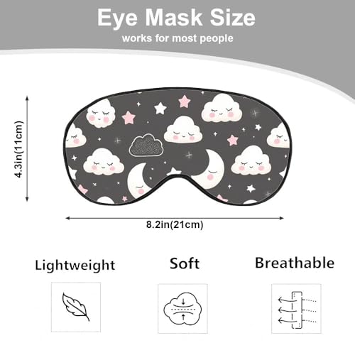Grey Night Sleep Eye Mask Eye Cover Cute Cartoon Clouds Moons White Pink Silk Eye Mask for Sleeping with Adjustable Strap for Travel Nap Shift Work Office - color: Grey Night
