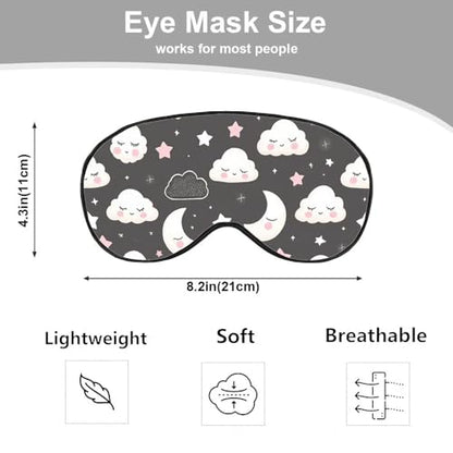 Grey Night Sleep Eye Mask Eye Cover Cute Cartoon Clouds Moons White Pink Silk Eye Mask for Sleeping with Adjustable Strap for Travel Nap Shift Work Office - color: Grey Night