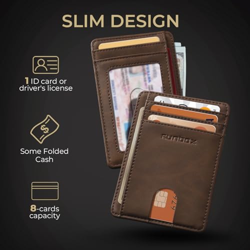 RUNBOX Slim Wallet for Men and Women, RFID Blocking Leather Card Holder - color: Classic Coffee