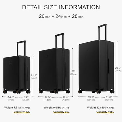LEVEL8 Elegance Matte Luggage Set, 20 Inch Carry-on Luggage, 24&28 Large Suitcase Lightweight Hardside Suitcases with Wheels,Tsa Lock,3-Piece Set(20/24/28), Black - color: Black, size: 20/24/28-Inch