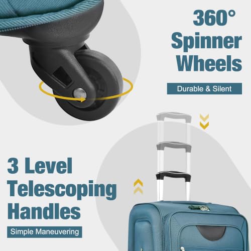 Softside Luggage Set 22/26/30", Expandable, TSA Lock, Spinner, Duffel(Green) - color: Green