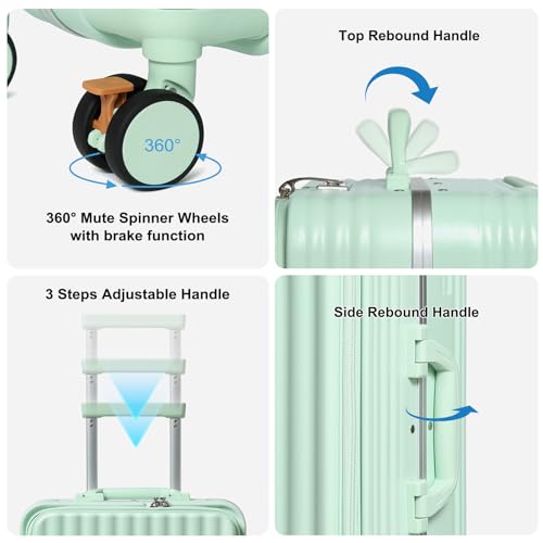 Somago Carry on Luggage Front Open 22x14x9 Airline Approved Lightweight Suitcase with Cup Holder and USB Port Aluminum Frame Polycarbonate Spinner Hard Suitcase with TSA Lock,Lime - color: Lime, size: 20 Inch Carry On (Front Opening)