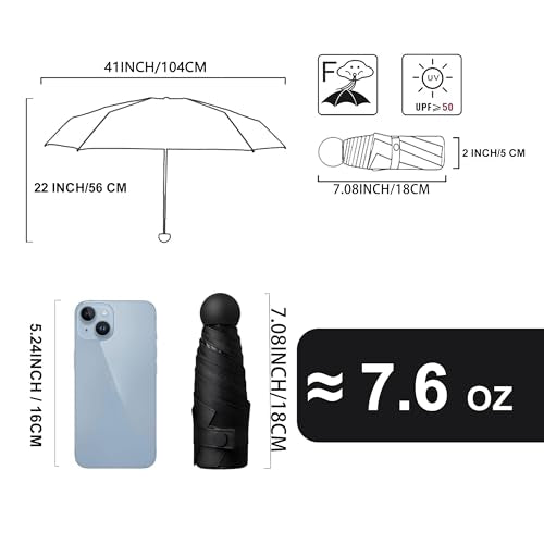 Mini Travel Umbrella with Case - Compact & Lightweight for Men & Women - Windproof & UV Protection - Portable Folding Pocket Umbrella