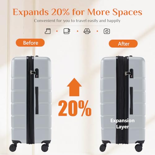 Sweetcrispy 3 Piece Luggage Set, Expandable Suitcase with Spinner Wheels - color: Light Grey, size: 3-Piece Set (20/24/28 Inch)