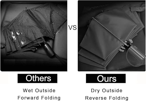 LANBRELLA 컴팩트 리버스 접이식 우산 자동 방풍 여행용 우산 - color: 블랙., size: 46인치