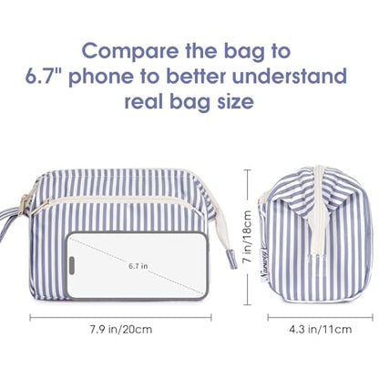Narwey Travel Makeup Bag Toiletry Bag, Wide Open Cosmetic Bag for Women - color: D-Greyish Blue Stripe, size: Small