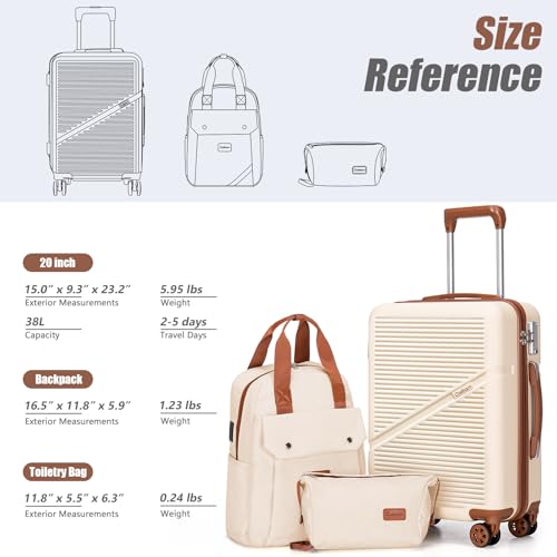 Cosbarn Carry On Luggage,3 Piece Suitcase Set,22x14x9 Airline Approved - color: HazeBlue, style: Carry on Luggage With Backpack