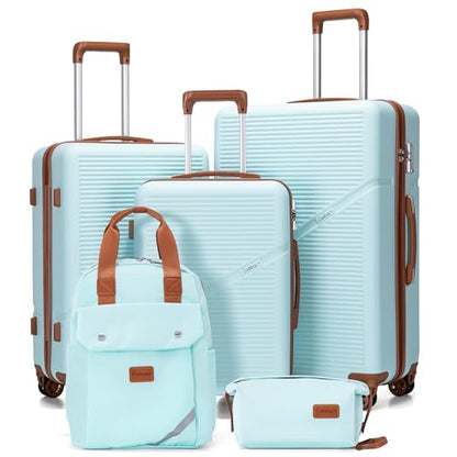 Cosbarn Luggage Sets, Lightweight Durable Hardshell 5 Piece Suitcase set - color: MintGreen