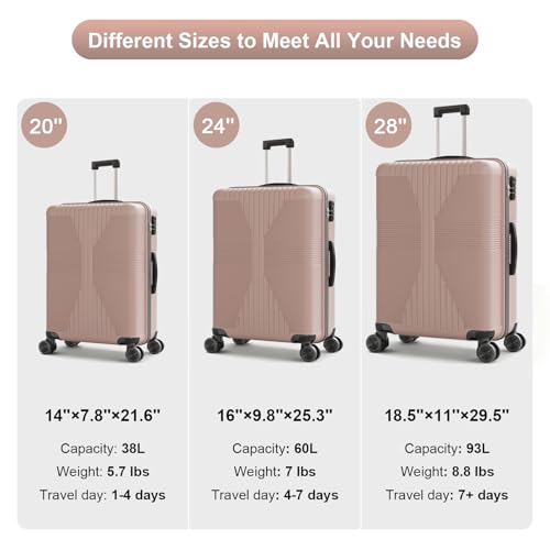 Karl home Hardshell Carry On Luggage with Spinner Wheels, Lightweight PP Hardside Small Suitcase with Built-in Lock & Smooth Zipper, 22 Inch Airline Approved, Rose Gold - color: Rose Gold, size: S (20in)