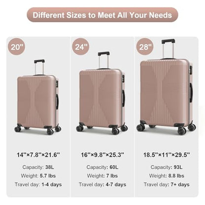 Karl home Hardshell Carry On Luggage with Spinner Wheels, Lightweight PP Hardside Small Suitcase with Built-in Lock & Smooth Zipper, 22 Inch Airline Approved, Rose Gold - color: Rose Gold, size: S (20in)
