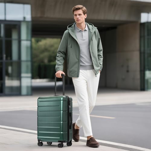 KYME 24 Inch Luggage,Checked Medium Suitcase with Spinner Wheels,Green - color: Green, size: Checked-Medium 24-Inch