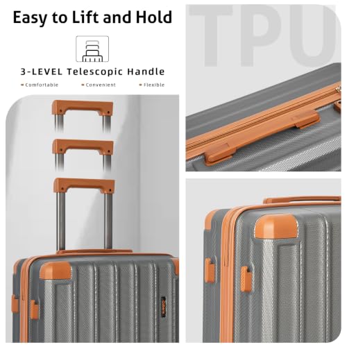 Cobens Luggage Sets 5 Piece, Suitcases with Wheels, TSA Lock, 20/24/28 Inch | ABS Hardshell Suitcase Set, Impact-Resistant Corners, Detachable 360° Wheels, Telescopic TPU Handle, Duffel&Toiletry Bag - color: Gray