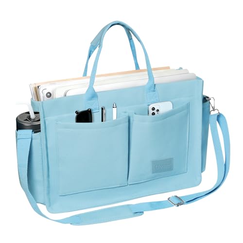 Gosect Women’s Canvas Multi-Pocket Tote Bag, Convertible Laptop Work Crossbody Shoulder Bag for Travel, Nurses & Teachers - color: Large-blue