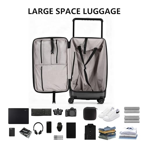 Carry on Luggage, 20 Inch Lightweight Luggage, Wide Handle Hardside PC Suitcase with Spinner Wheels & TSA Lock for Travel & Business Trips, Top Lid Opening, Black - color: Black, size: 20
