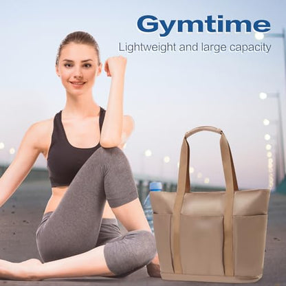 Waterproof Tote Bag with Zipper Foldable Beach Bag for Travel - color: Beige