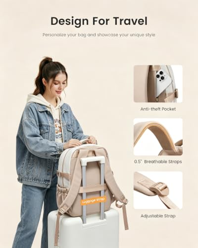 LOVEVOOK Laptop Backpack for Women & Teens, College Bag/40oz Cup Buckle - color: Khaki/Cream, size: 17.3inch