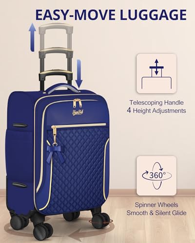 Carry On Luggage 22x14x9 Airline Approved, 20" Softside Suitcase for Travel - color: Blue
