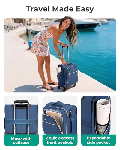 BAGSMART 16" Underseat Carry On Luggage Softside Suitcase, Navy Blue - color: Underseat-Dark Blue