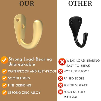 CBWLWJ 32 Pack Coat Hooks Wall Mounted Single Prong Robe Wall Hooks for Hanging Towel Hooks for Living Room, Bathroom, Kitchen, Bedroom for Coat, Bag, Scarf, Towel, Hat, Key, Cup (Gold) - color: Gold