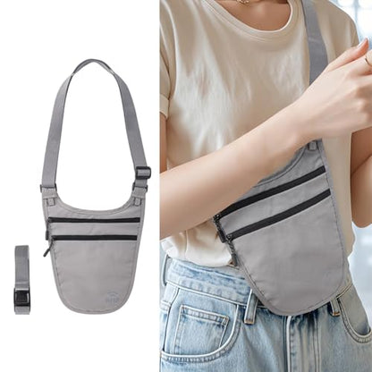 Money Belt for Travel, RFID Blocking Hidden Neck Wallet & Passport Holder - color: GRAY