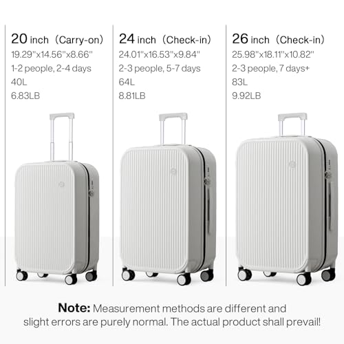 mixi 24 Inch Checked Luggage PC Hardshell Suitcases with Wheels for Travel Woman Men, Smoke White - color: Smoke White TSA2, size: 24-inch