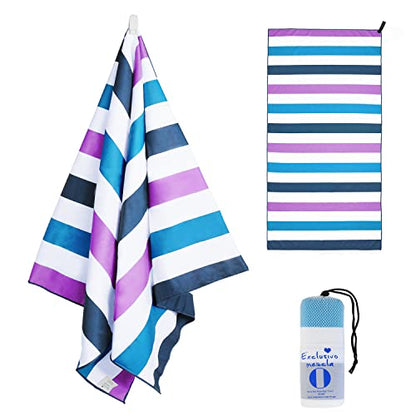 Exclusivo Mezcla Microfiber Quick Dry Oversized Beach Pool Towel - color: Stripe-dark Purple, size: 35" x 70"