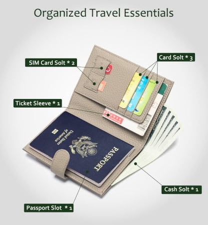RFID Blocking Passport Wallet for Women, Leather Travel Wallet - color: Grey
