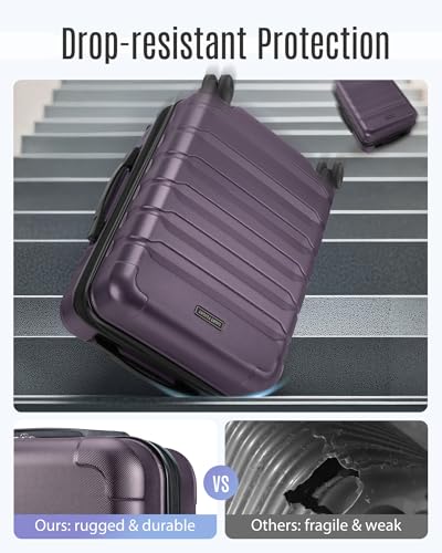 LIGHT FLIGHT Carry On Luggage 22x14x9 Suitcases with Wheels,Lilac Purple - color: Lilac Purple
