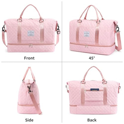 Large Lightweight Foldable Weekender Duffle Bag with Shoe Compartment - color: Pink