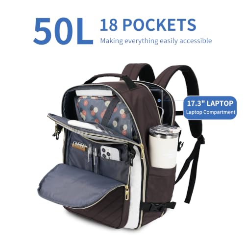 VANKEAN 50L Water- Resistant Laptop Backpack for Women College - color: Beige/Coffee, size: 50L