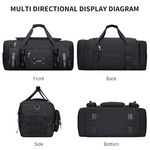 WITZMAN Duffle Bag for Men Large 55L Travel Duffel with Shoe Compartment - color: Black