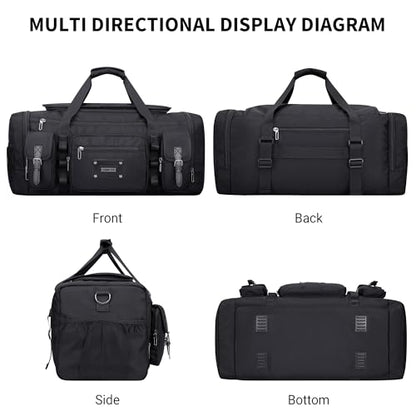 WITZMAN Duffle Bag for Men Large 55L Travel Duffel with Shoe Compartment - color: Black