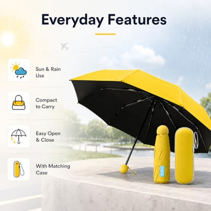 Mini Portable Travel Umbrella with Case,Compact Umbrellas,Waterproof Mini Portable Umbrella for Travel, Office, and Daily - color: Yellow