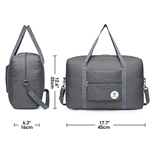 Narwey Personal Item Travel Bag, Carry on Foldable Duffle Bag for Women Men - color: BB-Grey, size: with Shoulder Strap
