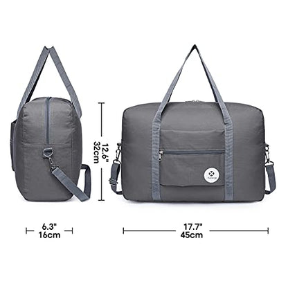 Narwey Personal Item Travel Bag, Carry on Foldable Duffle Bag for Women Men - color: BB-Grey, size: with Shoulder Strap