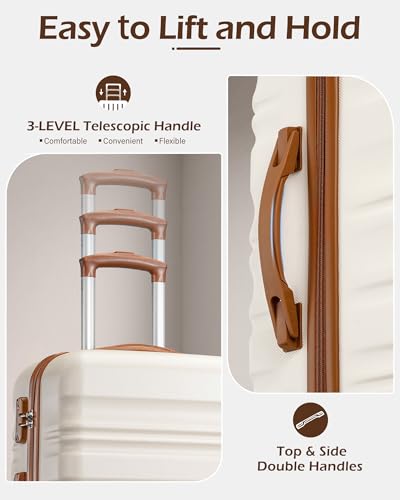 LONG VACATION Luggage Sets, 6 Piece, Hardshell Suitcase with Spinner Wheels - color: BEIGE-BROWN, size: 6-Piece Set